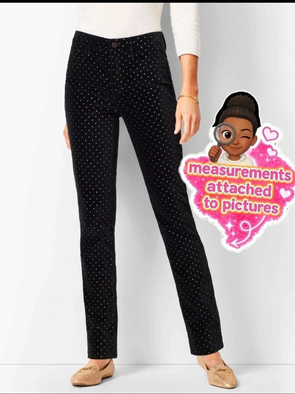 Talbots| Golden Polka Dot Women's Skinny Black Jeans| size OP (0 Petite)